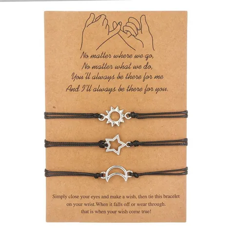 Set di Braccialetti Vintage con Ciondoli Cuore Sole e Luna in Acciaio al Titanio Cordino Cerato Intrecciato Regolabile per Donna e Uomo