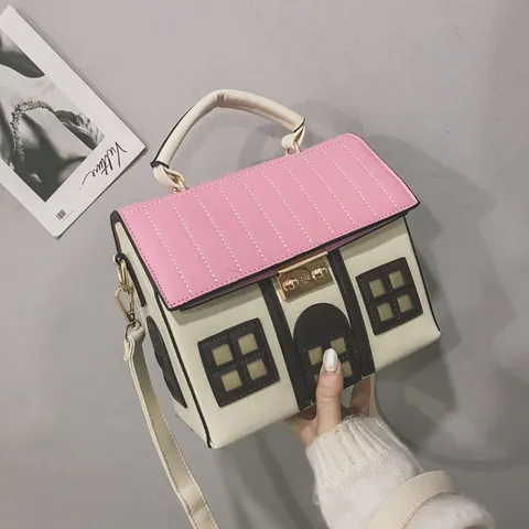 Kreative Hausform Umhängetasche Lustige Cartoon Kleines Haus Handtasche Kontrastfarbe Kunstleder Schultertasche Für Damen