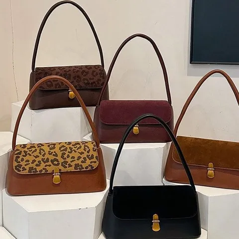 Sac Sous le Bras Imprimé Léopard Vintage pour Femmes Rétro Sac à Épaule en Cuir PU Mat Sac à Main de Navette Élégant