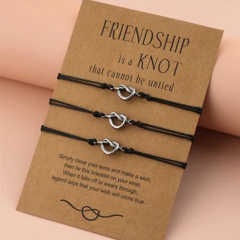 Juego de Pulseras de Cordón de Cera con Nudo de Amistad Nudo de Corazón de Acero Inoxidable Pulseras Ajustables para Mejores Amigas