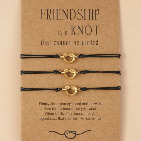 Juego de Pulseras de Cordón de Cera con Nudo de Amistad Nudo de Corazón de Acero Inoxidable Pulseras Ajustables para Mejores Amigas