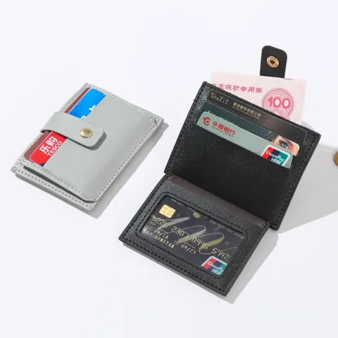 Women Cute Candy Color PU Leather Card Holder Slim Student Wallet Multiple Card Slots Mini Coin Purse With Snap Button