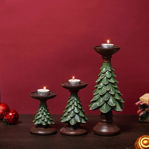 Vintage Christmas Tree Candle Holder Resin Nutcracker Santa Figurine Home Decor Holiday Festive Tabletop Ornament