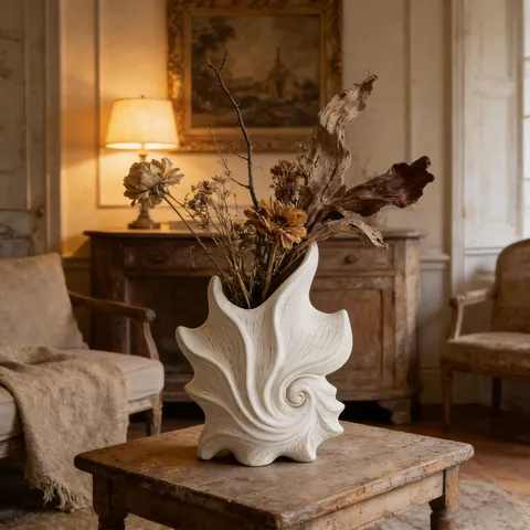 French Retro Ceramic Shell Vase Spiral Art Flower Pot White Decorative Vase For Living Room Hydroponic Plant Floral Decor
