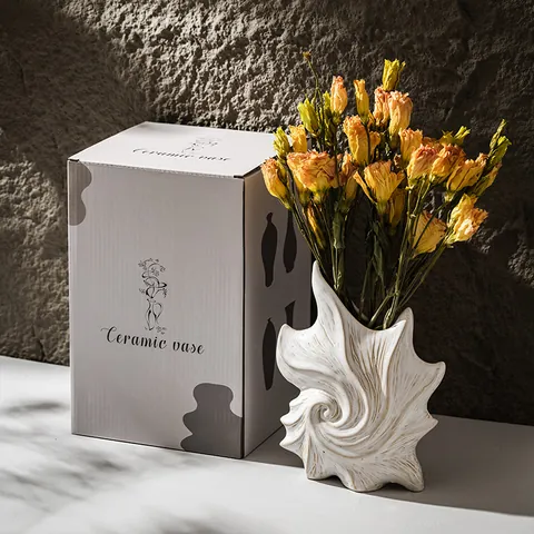 Französische Kunst Keramik Vase Weiß Spiralmuschel Retro Dekorative Blumenarrangement Hydrokultur Home Ornament Elegantes Wohnzimmer Geschenkbox
