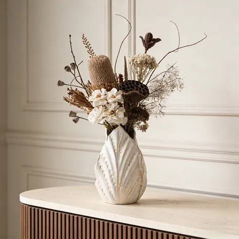 Vaso in Ceramica Nordico Minimalista Texture a Rilievo Artistico Ornamento da Tavolo Bianco Vaso per Fiori Secchi per Casa