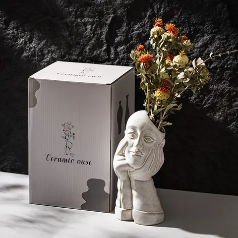 Nordic Creative Human Face Ceramic Vase White Modern Art Body Sculpture Desktop Flower Pot Home Office Decor Ornament