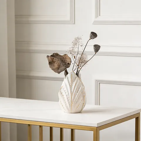 Vaso in Ceramica Nordico Minimalista Texture a Rilievo Artistico Ornamento da Tavolo Bianco Vaso per Fiori Secchi per Casa