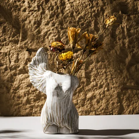 Moderno Minimalista In Ceramica Corpo Umano Vaso Angel Wings Design Retro Texture Art Vaso Di Fiori Per La Casa Soggiorno Ufficio Decorazione