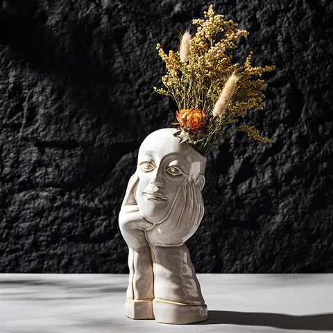 Nordic Creative Human Face Ceramic Vase White Modern Art Body Sculpture Desktop Flower Pot Home Office Decor Ornament