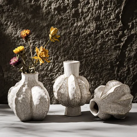 Minimalist Ceramic Vase Home Decor Wabi-sabi Style Art Flower Pot Creative Living Room Desktop Dried Flower Vase Ornament
