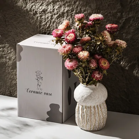 Minimalist White Ceramic Vase Wabi-sabi Style Textured Flower Pot Decorative Desktop Ornament For Living Room Home Decor