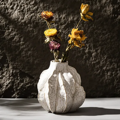 Minimalist Ceramic Vase Home Decor Wabi-sabi Style Art Flower Pot Creative Living Room Desktop Dried Flower Vase Ornament
