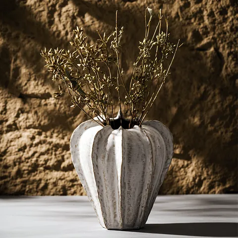 Modern Ceramic Vase Wabi-sabi Style Pleated Texture Flower Pot Minimalist Home Decor Tabletop Ornament Tapered Sphere Vase