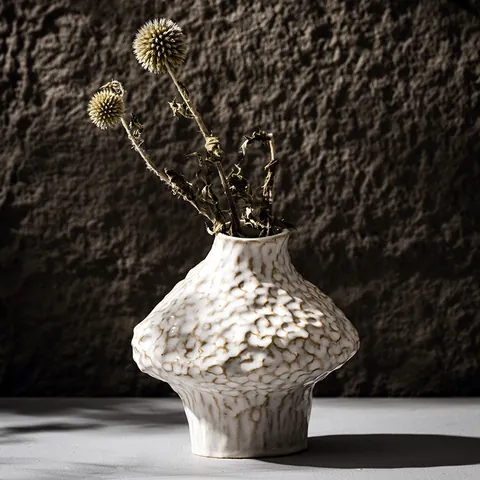 Nordic Wabi-sabi Style Ceramic Vase Textured Off-white Minimalist Artistic Flower Pot For Living Room Decoration Artistic Flower Vase