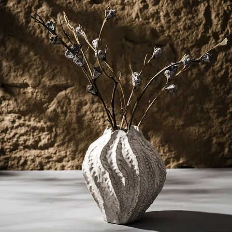 Nordic Creative Ceramic Vase Handmade Textured Wabi-sabi Style Flower Vase Minimalist Home Decor Tabletop Centerpiece Living Room Ornament