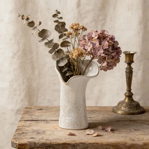 Vaso in Ceramica Stile Crema Francese Nordico Fatto a Mano Fiori a Rilievo Decorativo per Soggiorno Ufficio Casa Decor