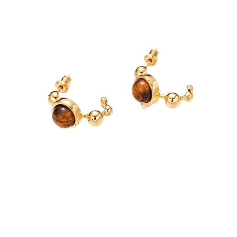 Orecchini a Bottone in Rame Vintage con Pietra Occhio di Tigre Naturale e Perno in Argento Sterling 925 Lussuosi Orecchini Pendenti Geometrici con Strass e Perla Artificiale da Donna