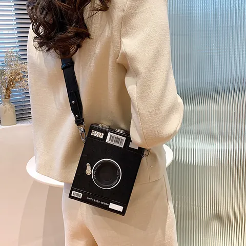 Petit Sac Bandoulière Design de Niche en Forme d'Appareil Photo pour Femmes Mini Sac à Main Vintage en Cuir PU Texturé Chic