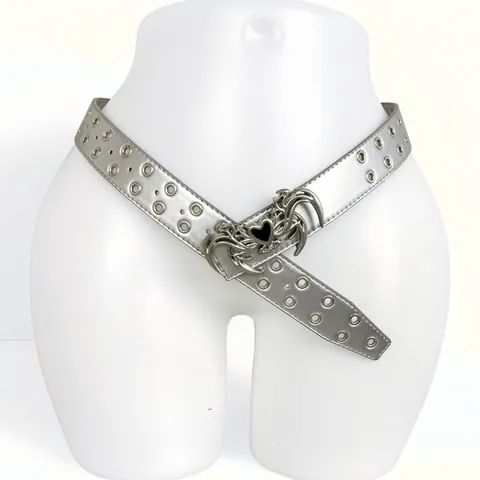 Y2K Retro Heart Metal Buckle Double Eyelet PU Leather Belt Women Punk Gothic Extra Long Waist Belt Jeans Accessories