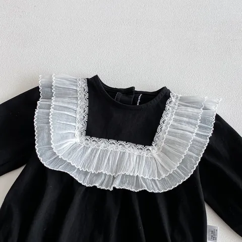 Baby Girls Long Sleeve Romper 100% Cotton Cute Lace Ruffle Collar Infant Bodysuit Newborn Spring Clothing