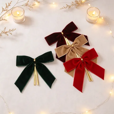 Lazo de Terciopelo Adorno Con Borla de Metal Decoración Colgante para Árbol de Navidad Boda Fiesta Envoltorio de Regalo Ramo de Flores Accesorios de Artesanía