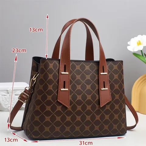 Damen Handtasche Mit Großer Kapazität PU-Leder Monogramm-Druck Kontrastfarbe Tragetasche Mode Umhängetasche Für Den Täglichen Pendelverkehr
