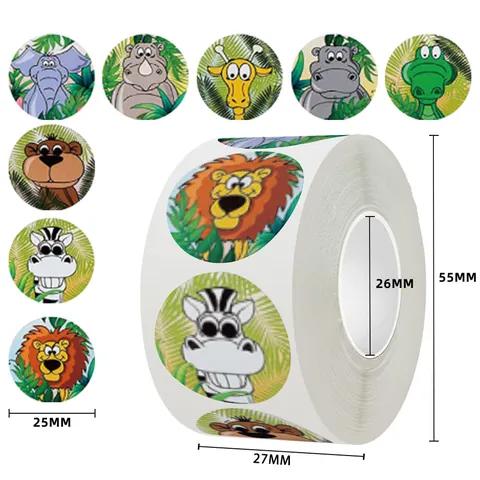 Cartoon Tier Aufkleber Runde Selbstklebende Etiketten Für Kinder Belohnung Geschenk Versiegelung Klassenzimmer Dekoration Dschungel Muster Schreibwaren