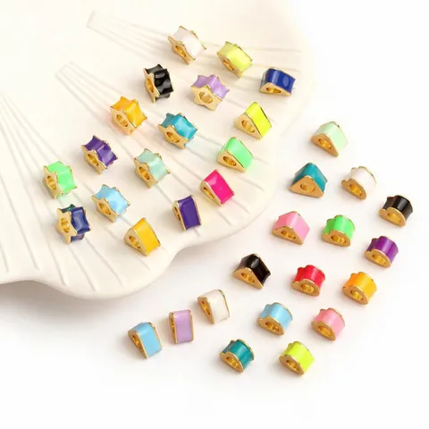 Cuentas De Esmalte Corazón Estrella Triángulo Cobre Chapado En Oro Dijes Coloridos Para Hacer Joyas DIY Pulsera Collar
