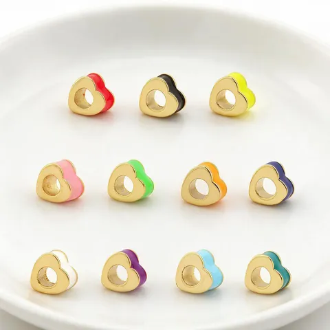 Cuentas De Esmalte Corazón Estrella Triángulo Cobre Chapado En Oro Dijes Coloridos Para Hacer Joyas DIY Pulsera Collar