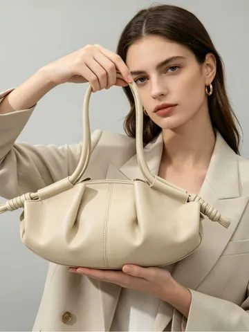 Sac Femme Mode en Cuir PU Style Nuage Sac à Main Plissé Minimaliste Urbain Bandoulière Souple Avec Détail Noué