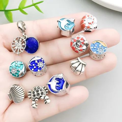 Ocean Theme Zinc Alloy Starfish Seahorse Crab Charms Enamel Large Hole Beads For DIY Bracelet Necklace Making Jewelry Accessories