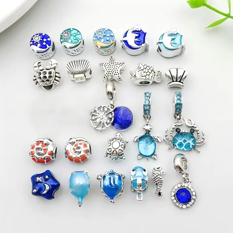 Ocean Theme Zinc Alloy Starfish Seahorse Crab Charms Enamel Large Hole Beads For DIY Bracelet Necklace Making Jewelry Accessories