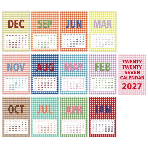 2026 Retro Gingham Monthly Planner Desk Wall Decor Bedroom Dormitory Aesthetic Room Decoration DIY Background Photo Cards