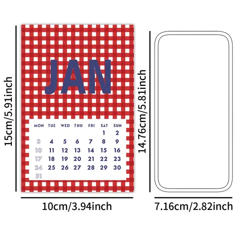 2026 Retro Gingham Monthly Planner Desk Wall Decor Bedroom Dormitory Aesthetic Room Decoration DIY Background Photo Cards