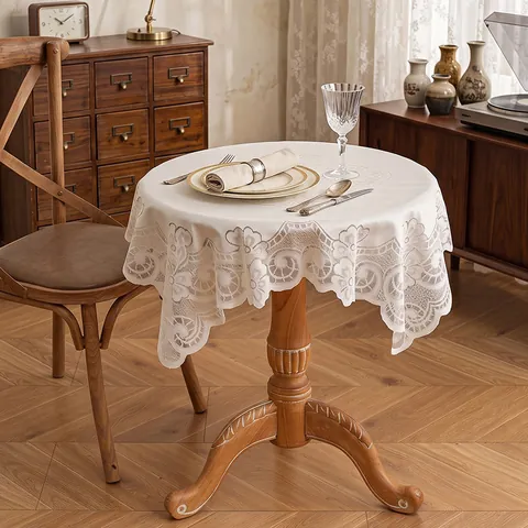 Vintage Lace Hollow Tablecloth Square Floral Dustproof Decorative Polyester Lace Cover For Dining Table Home Decor