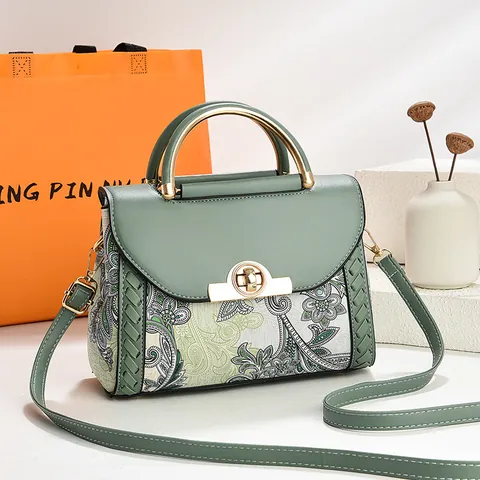 Dames Paisley Print Patchwork Handtas Vintage PU Leer Schoudertas Met Metalen Handvat Crossbody Satchel Voor Dagelijks Werk