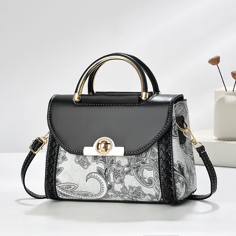 Borsa a Spalla Patchwork di Lusso Stampa Paisley Borsa a Mano in Pelle PU Con Maniglia in Metallo per Donna Pendolare