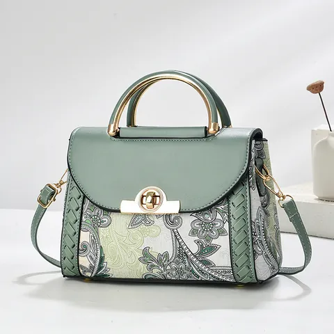 Borsa a Spalla Patchwork di Lusso Stampa Paisley Borsa a Mano in Pelle PU Con Maniglia in Metallo per Donna Pendolare