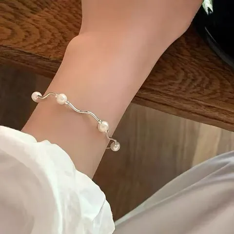 Bracelet Minimaliste en Argent Sterling S925 pour Femme Perle Artificielle Verre Papillon Chaîne de Main Réglable Bijoux Cadeau