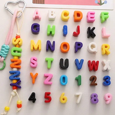 Acrylic Alphabet Number Large Hole Beads Multicolor Candy Color Round Beads For DIY Jewelry Making Bracelet Phone Chain Decoration