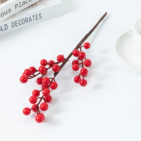 Artificial Red Berry Branches Fake Holly Berries Stem For Christmas New Year Home Wedding Party Decorative Floral Arrangement