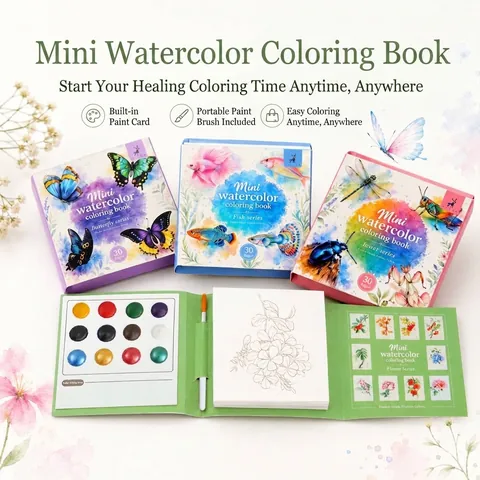 Mini Set Pintura Acuarela Portátil Libro Colorear Bolsillo Kit Arte DIY Con Pigmentos Perlados Y Pincel Para Adultos Niños