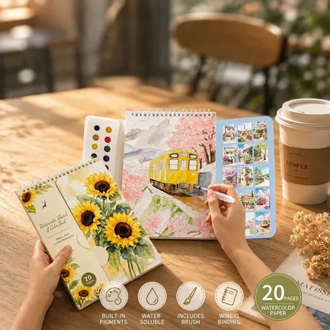 Creative Adult Watercolor Coloring Book With Built-in Solid Paint And Refillable Water Brush Spiral Bound Portable Art Pad