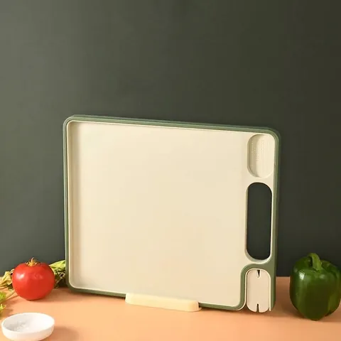 Multifunctional Double Sided Acrylic Cutting Board with Knife Sharpener Grinding Area Non Slip Standing Base Kitchen Board