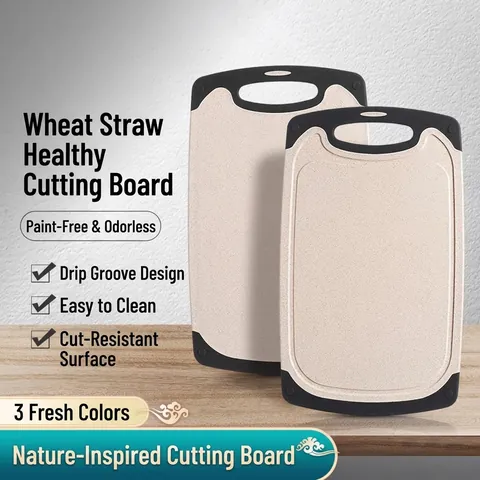 Rice Husk Wheat Straw Cutting Board Double Sided Non-Slip Chopping Board With Hanging Hole Kitchen Tool Vegetable Fruit Meat