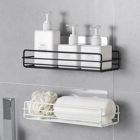 Étagère de Rangement Murale en Fer pour Salle de Bain sans Perçage Panier de Douche en Métal Cuisine Organisateur d'Épices Panier Suspendu