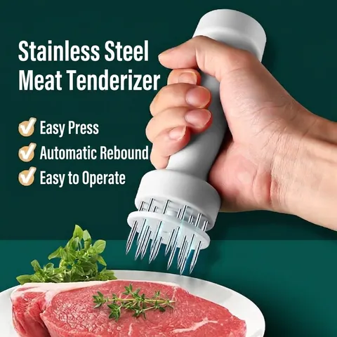 Stainless Steel Meat Tenderizer Needle with 20 Sharp Steel Needles Manual Meat Pounder Kitchen Tool for Steak Pork Chicken