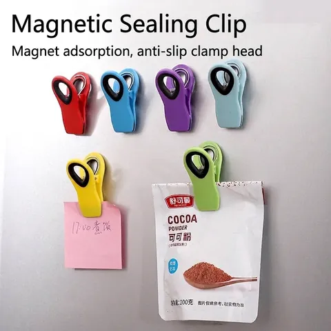 Clip de Fermeture Magnétique pour Sac Alimentaire Aimant de Réfrigérateur en Plastique Pince à Sceller Anti-humidité pour Cuisine