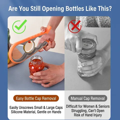 Abrefrascos Multifunción 4 en 1 Abrebotellas con Ahorro de Esfuerzo Abrelatas Antideslizante Herramienta de Cocina para Ancianos